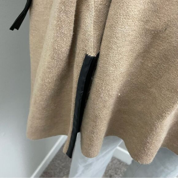 NORDSTROM Camel Tan & Brown Leather Trim Elbow Patch Cardigan Sweater - Picture 5 of 9